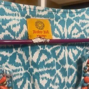 Ruby Rd. | Tops | Ruby Rd Turquoise And White Patterned Tunic With Gold ...